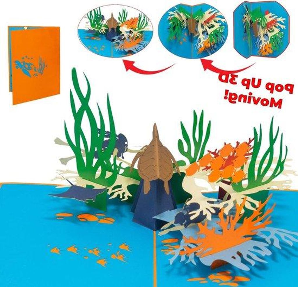 Persönliche Unterwasser-Atlas - Meerbildkarte Geburtstagspräsent - Kunsthandwerkliche Unterwasserlandschaft - A5-Format-Tischkalender - Orange un...