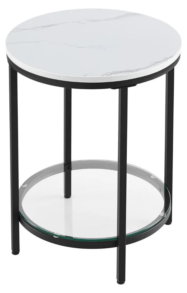 Table d'appoint à 2 étages en bois de palette et verre trempé blanc
