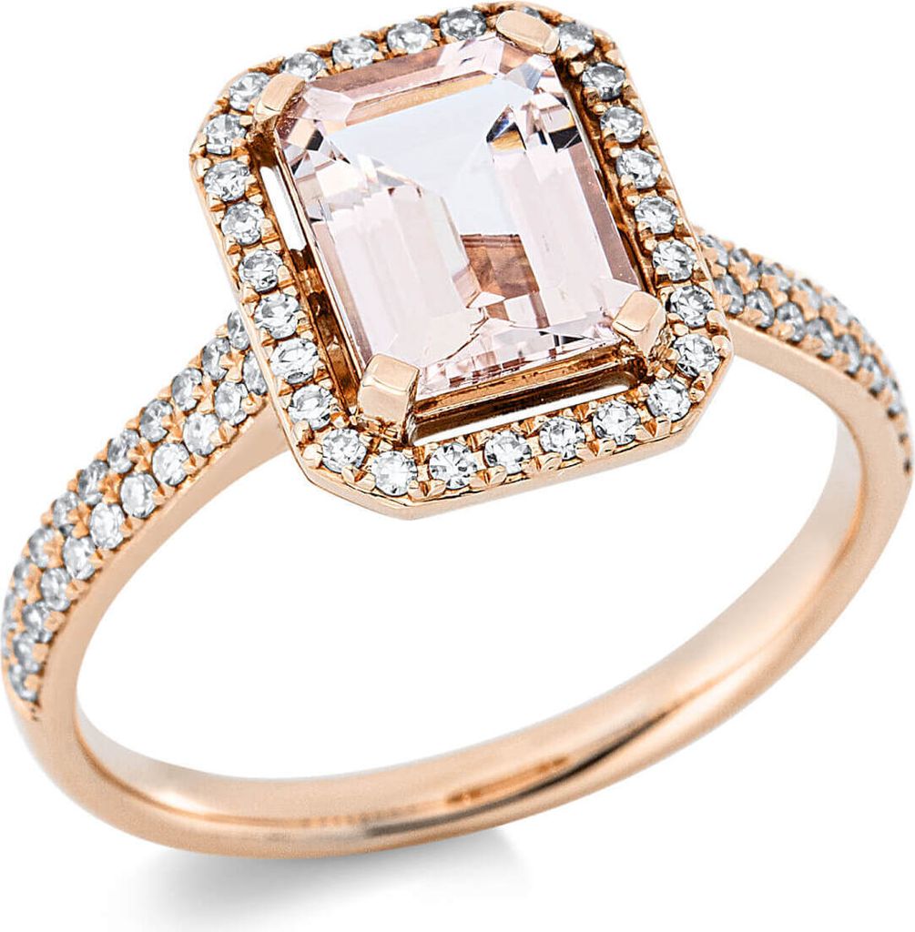 Ring aus 750 Rotgold Morganit 1,3ct rosa 72 Diamanten 0,26ct TW-SI B:11,4mm Innenumfang 54mm Ø17.2mm