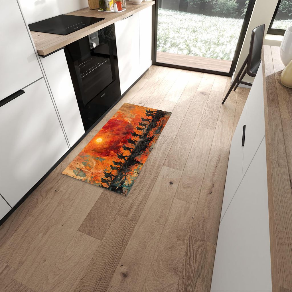 Küchenteppich 60x120cm rutschfest & abwischbar PVC Läufer - Marsch im Sonnenuntergang