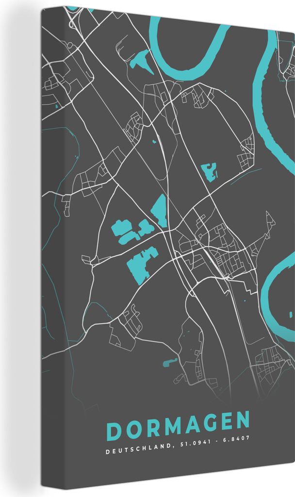 OneMillionCanvasses - Leinwandbilder - 90x140 cm, Stadtplan - Dormagen - Deutschland - Karte, Wandbilder Kunstdruck Wanddekoration - Foto auf Lei...