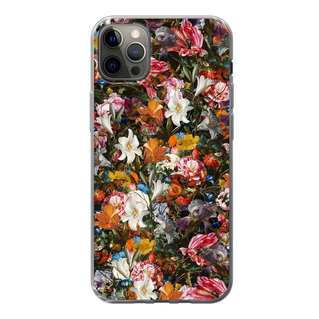 MuchoWow Handyhülle Schutzhülle Hülle für iPhone 12 Pro Max Blumen - Schmetterling - Design - Kunst - Abstrakt - Malerei - Alte Meister Silik...