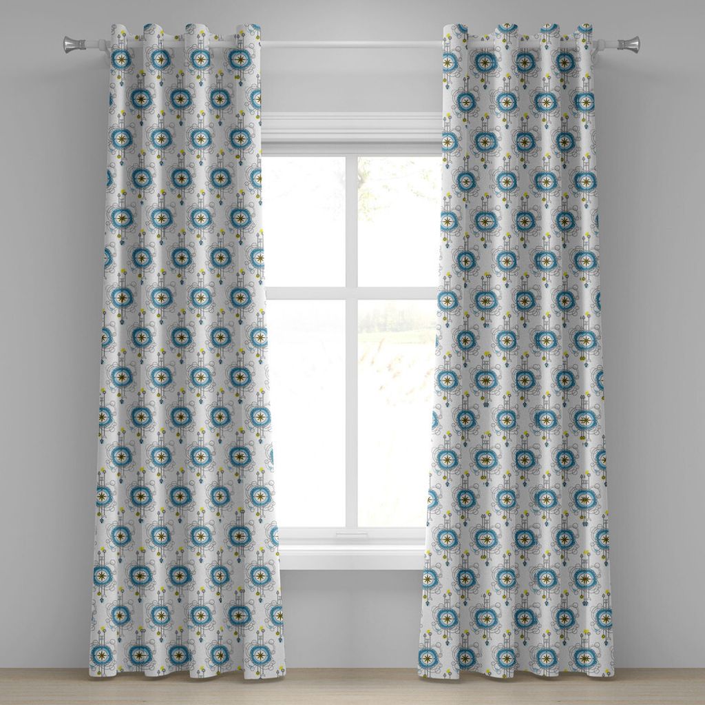 ABAKUHAUS Tätowieren Ösenvorhang, Aquarell Style Kompass Windrose Figur mit Boho Mystic Design Travel Theme, Dekorative 2-Panel-Fenstervorhänge,...