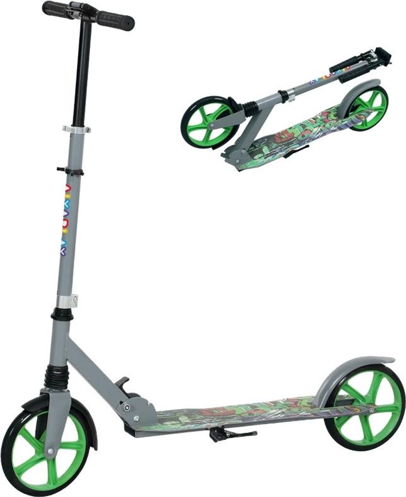 Fortuna Lai Roller Kinder Klappbar Kinderroller mit Verstellbare Lenkerhöhe, 2 Großen Rädern, Hinterer Schutzblechbremse, Tretroller Scooter fü...