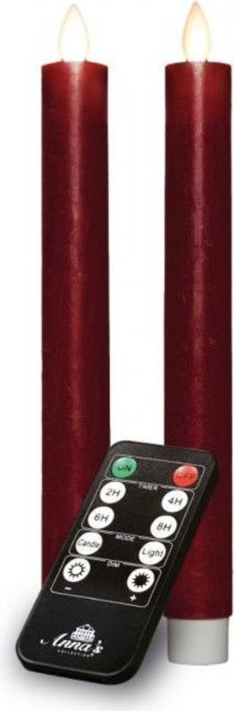 Tafelkerze rustikales Wachs bewegliche Flamme 23 cm bordeaux 2 Stück - Annas collection