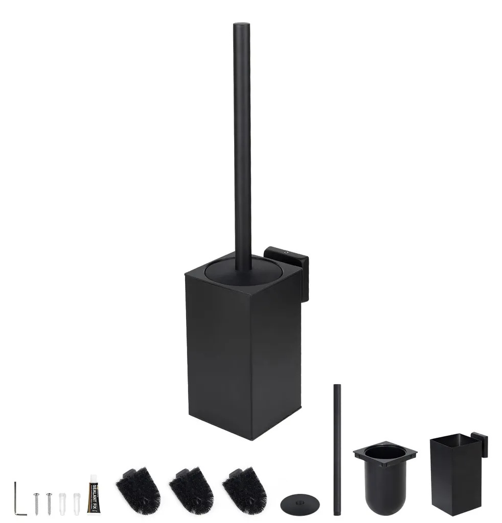 Brosse WC anti-rouille noir mat : kit mural avec tête de rechange inox