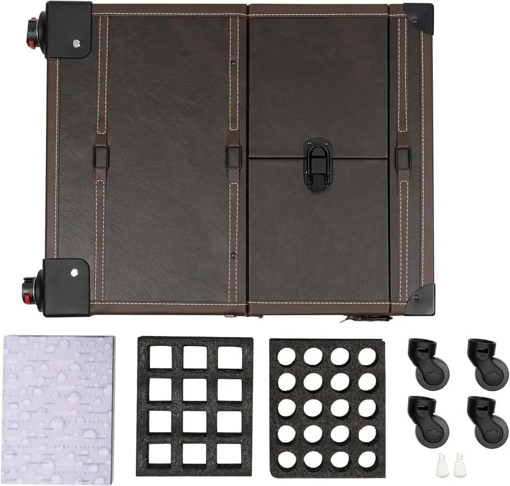 Valise à maquillage 4 roues pivotantes et poignée télescopique en cuir PU - 8