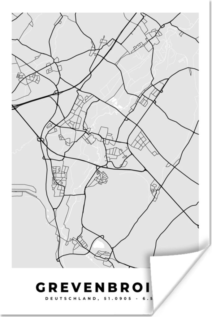 MuchoWow Poster Karte - Grevenbroich- Deutschland - Stadtplan 20x30 cm - Papierdruck