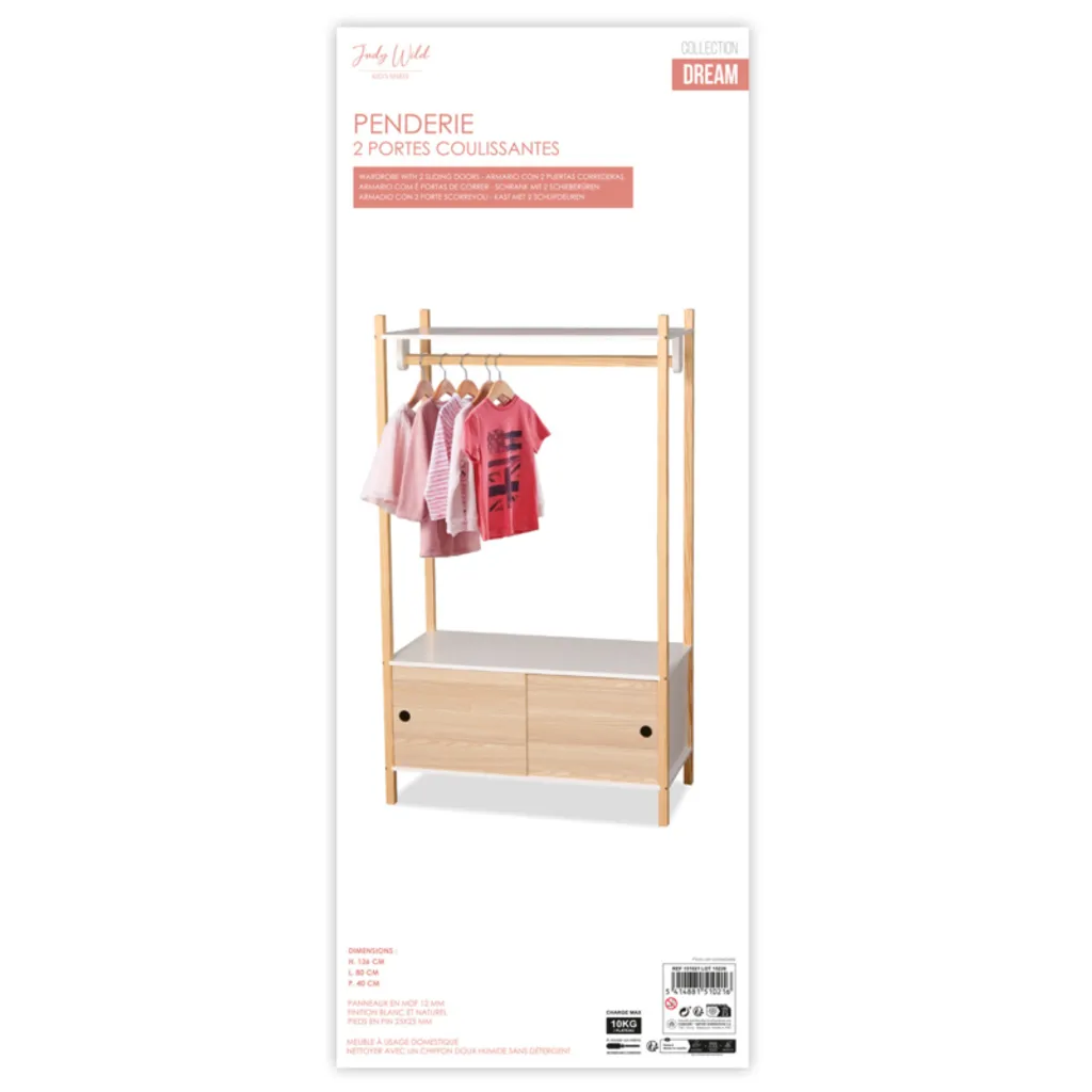 Solution de rangement chambre enfant : armoire ouverte 80x40x136 - 3