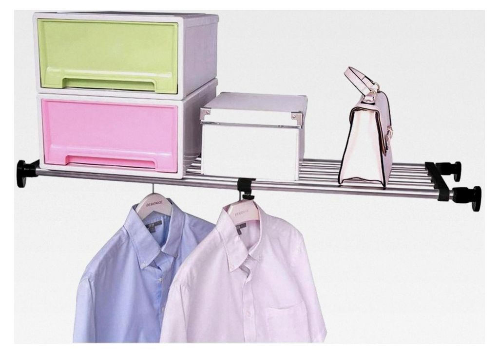 Erweiterbares Spannregal für Schränke, verstellbares Metallregal, Organizer, Trennregal für Kleiderschrank, Küche, Bad, Schwarz, 60 - 80 cm