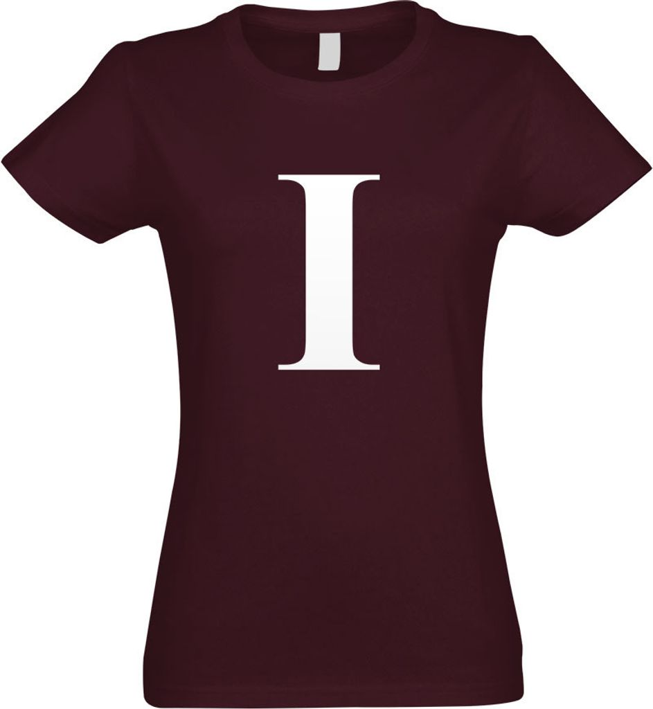 Kiwistar - T-Shirt tailliert - Damen - Burgund - Buchstabe I - Alphabet - mit Motiv Bedruckt - Funshirt Design - Sport - Freizeit - Damen - M