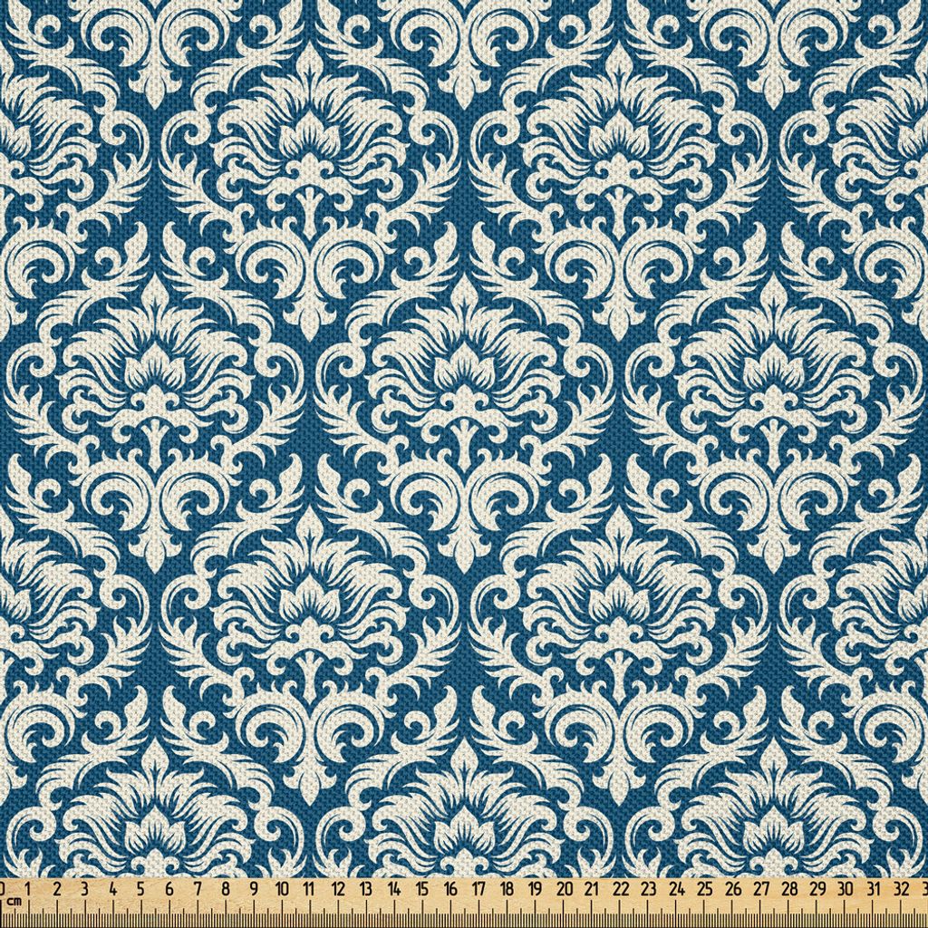 ABAKUHAUS viktorianisch Satin Stoff als Meterware, Moderner moderner Land Art Auszug illustrierte Antiquitäts Vintage Druck, 5 M (148 x 500 cm), M...
