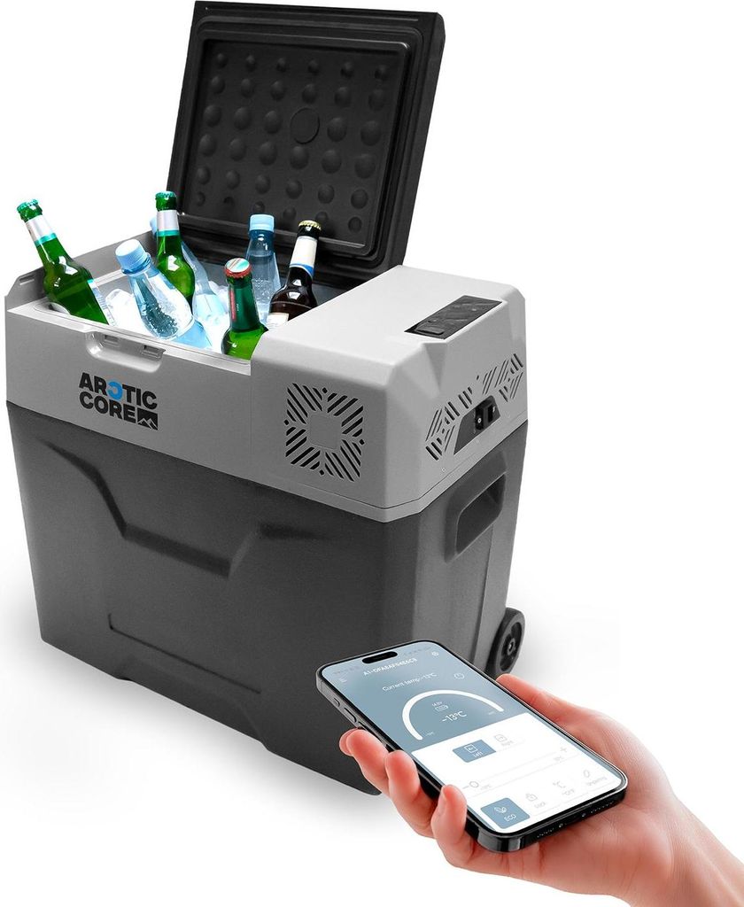 Belko ArcticCore Kompressor Kühlbox 50L – elektrische Kühl- & Gefrierbox – 12/24V & 100–240V – große tragbare Camping Kühltruhe – grau