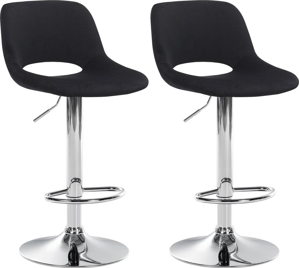DELUKE Barhocker 2er Set JAKSON - Schwarz, Samt, Chrom | Barhocker mit Lehne Barstuhl Tresenhocker Tresenstuhl Kneipenhocker Kneipenstuhl