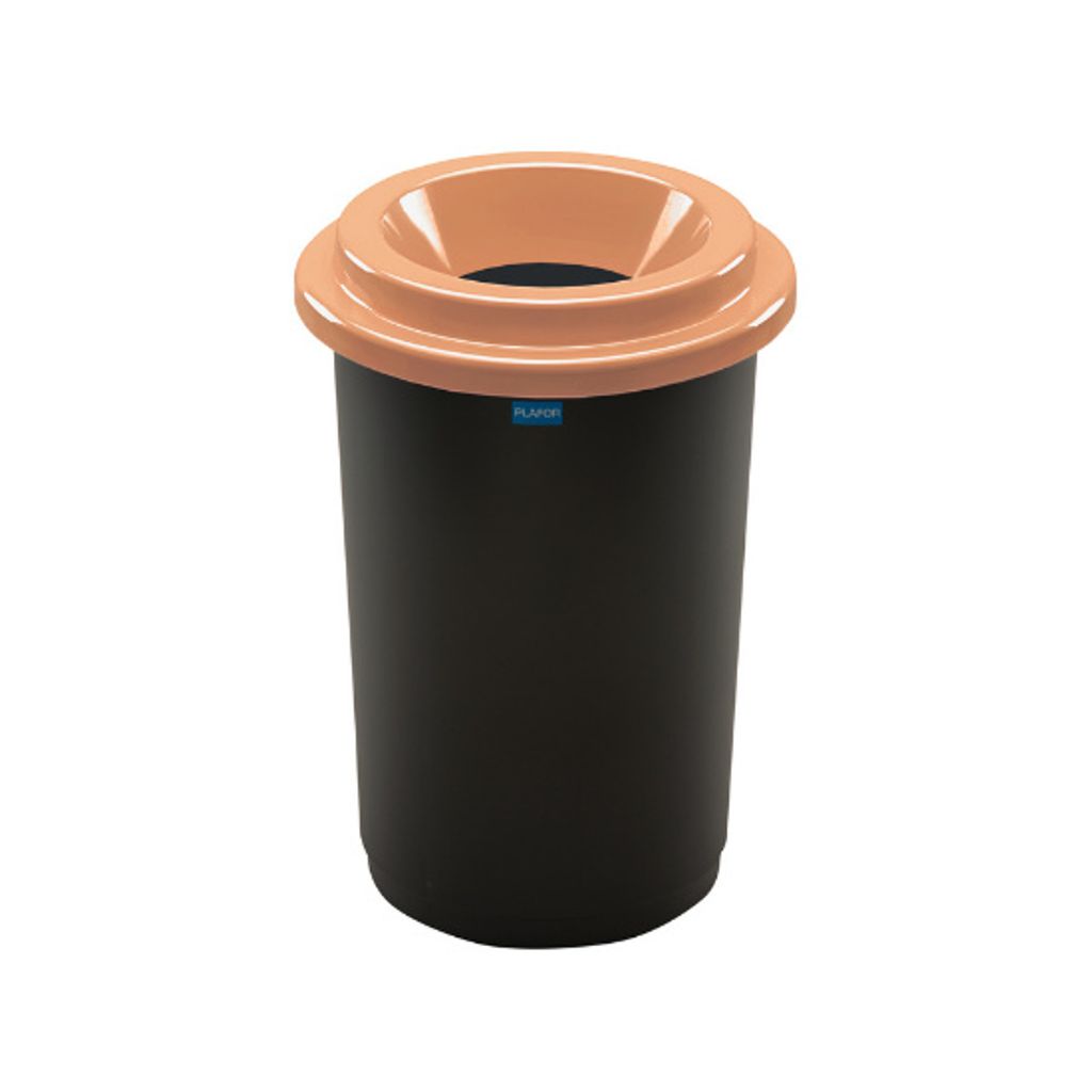 Plafor Abfalleimer Mülltrennungssystem Abfallbehälter rund 50L braun- 60 x Ø 41 cm – Kunststoff Küche Büro mit Abfall Recycling Aufkleber