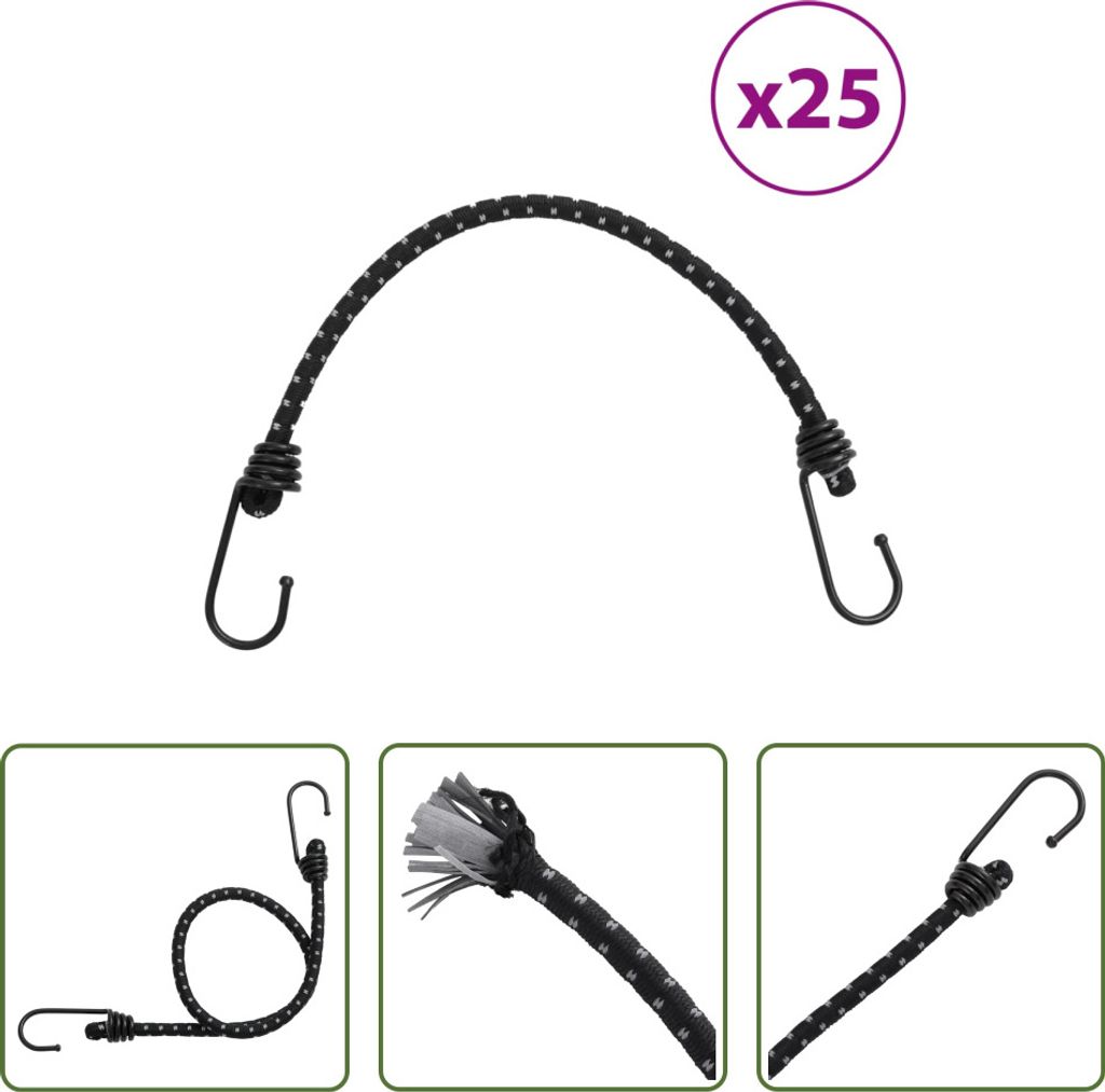 The Living Store Gummiseile Reflektierend mit Haken 25 Stk. 46 cm