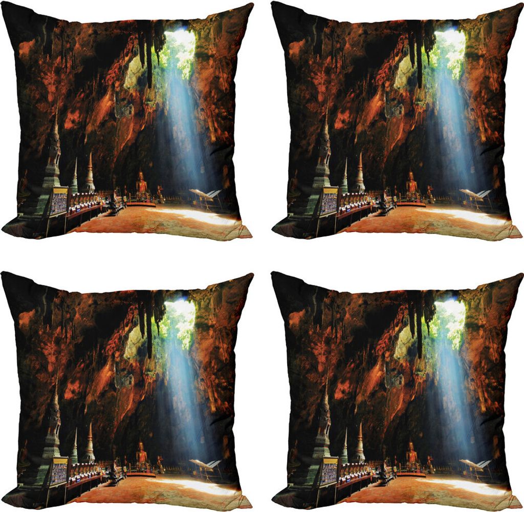 ABAKUHAUS natürliche Höhle Kissenbezug Set (4 Stück), Tham Khao Luang Cave, Moderner Doppelseitiger Digitaldruck, 50 cm x 50 cm, Mehrfarbig