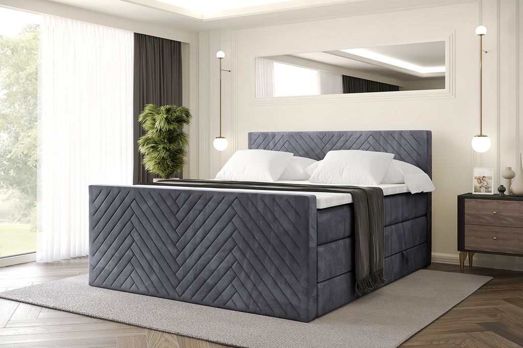 ALTDECOR Boxspringbett mit Matratze und Lattenrost, Topper, Polsterbett mit Bettkasten, Bett mit Stauraum H3- und H4- Matratze, Doppelbett, Springb...
