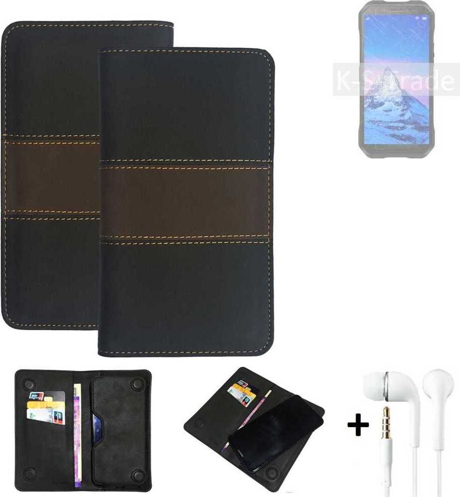 K-S-Trade Handyhülle + Kopfhörer kompatibel mit Doogee S61 Pro Schutzhülle Walletcase Bookstyle Tasche Schutz Case Hülle Wallet Cover Kunstleder