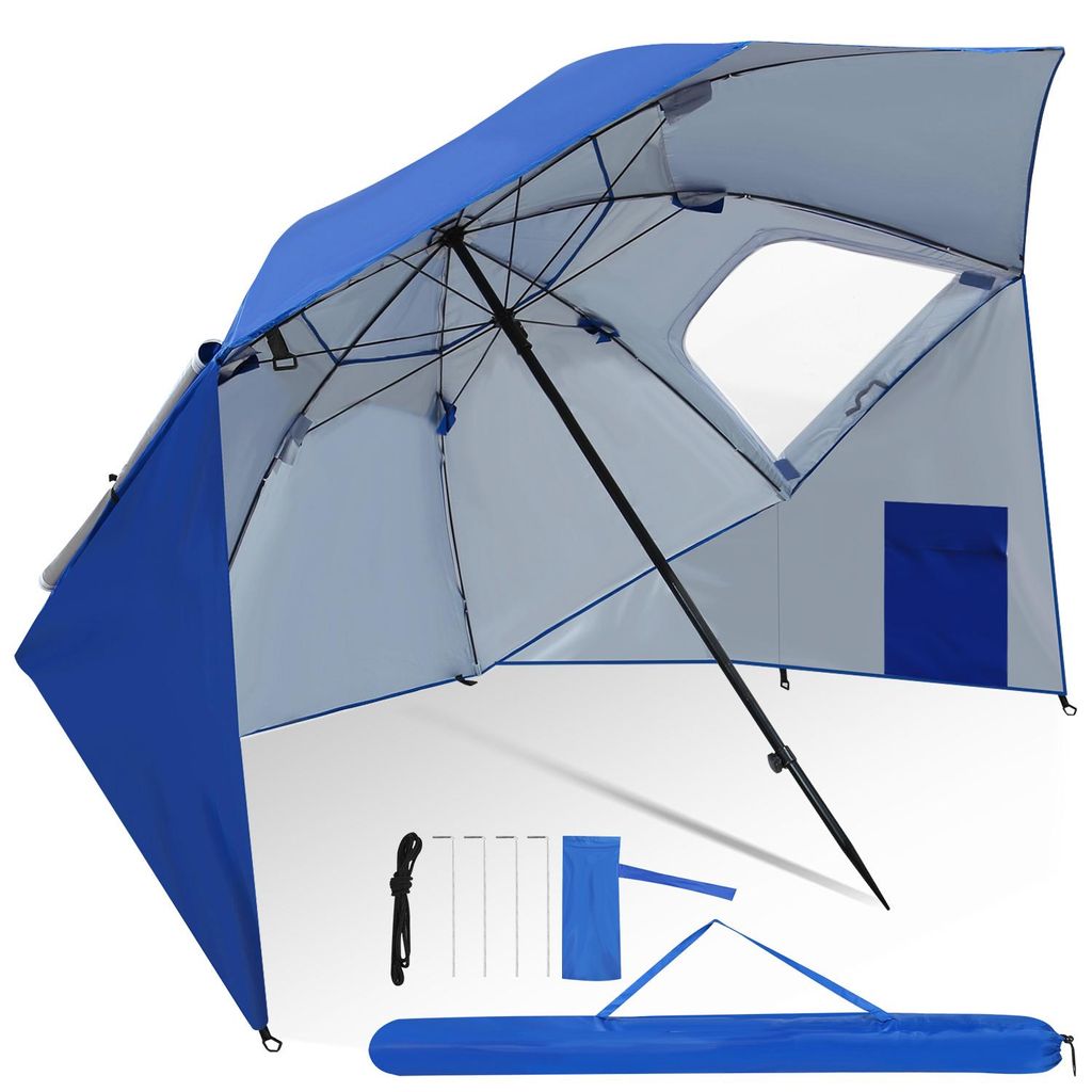 Peviasot Sonnenschirm 210 cm UPF 50+, tragbarer Strandschirm, neigbar & wasserabweisend für Strand Balkon Garten Urlaub Blau