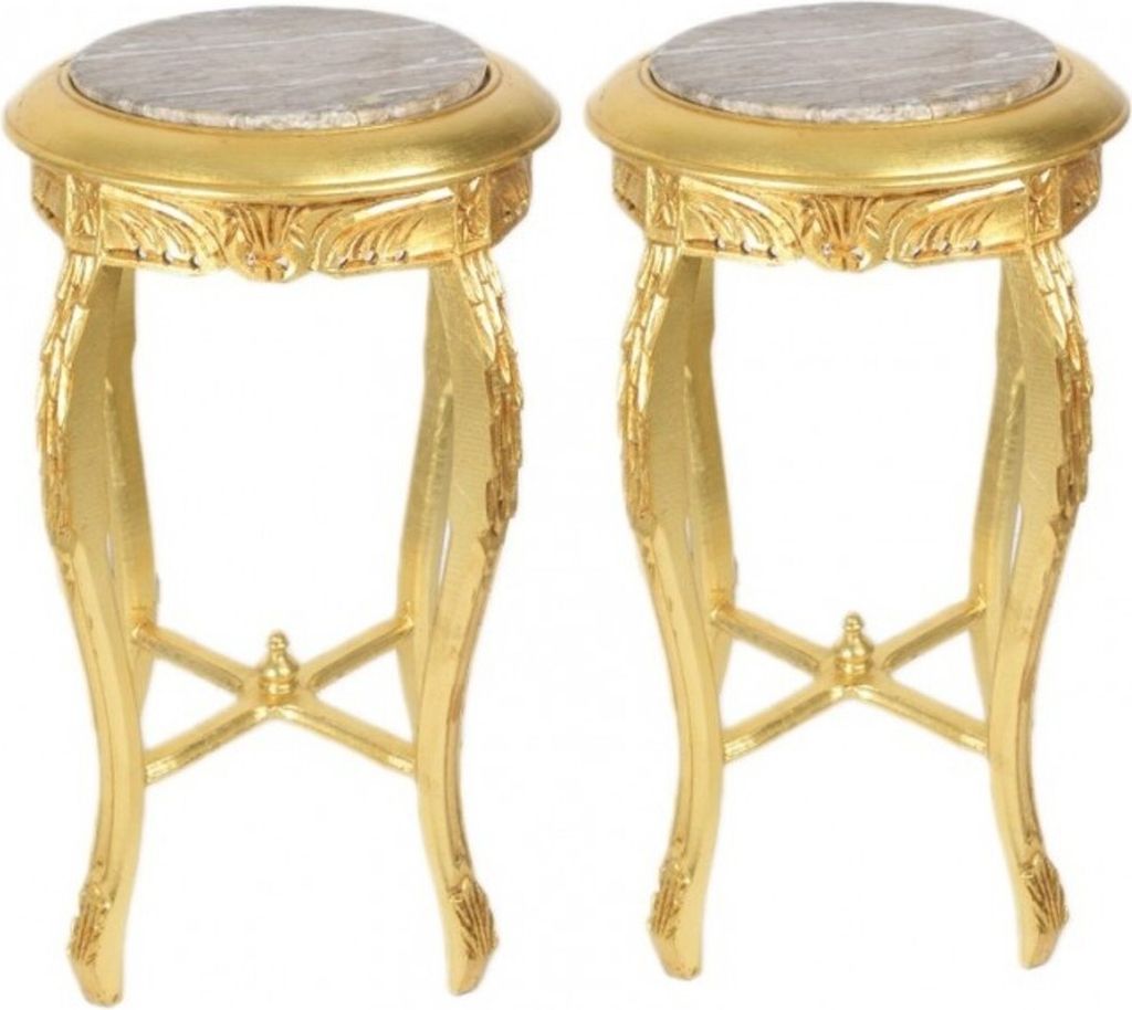 Casa Padrino Barock Beistelltisch mit cremefarbener Marmorplatte Rund Gold 50 x 35 cm Antik Stil - Telefon Blumen Tisch