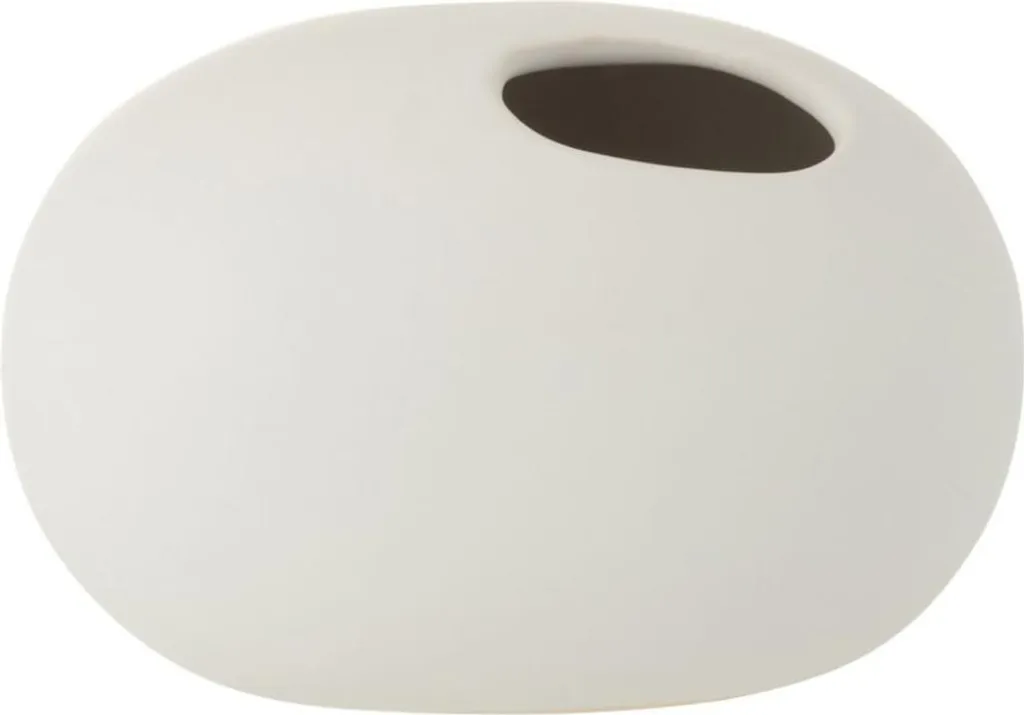 Petit Vase Ovale Blanc Mat en Céramique J-Line - Finition Haut de Gamme