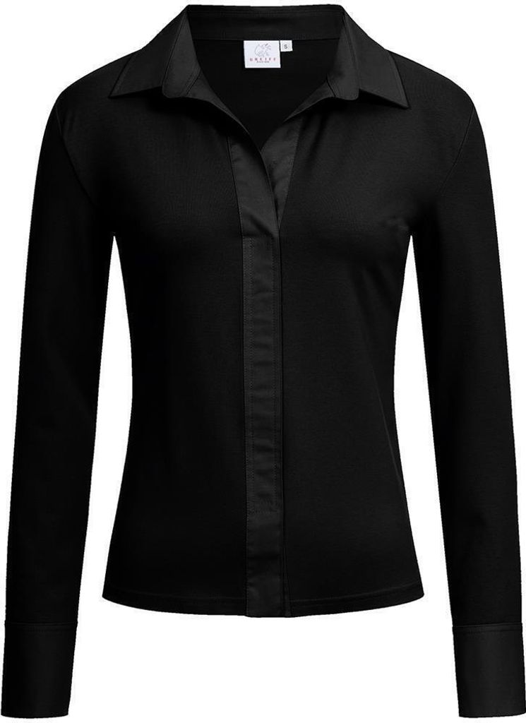 Greiff SHIRTS Damen Shirtbluse Langarm Kragen V-Neck Regular Fit Schwarz XXL