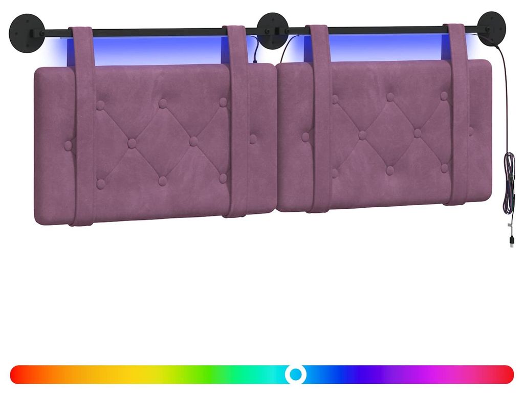 vidaXL Hängendes Kopfteil Mit LED Licht Lila Samt