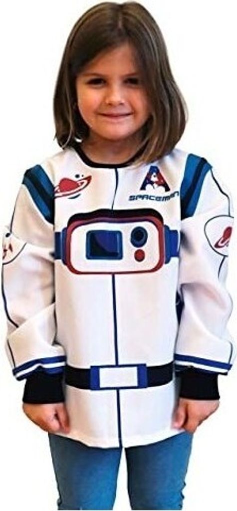 DEQUBE - Astronautenkostüm, mit Raumschiffdetails, unisex, Größe unic, Farbe weiß und blau DEQUBE