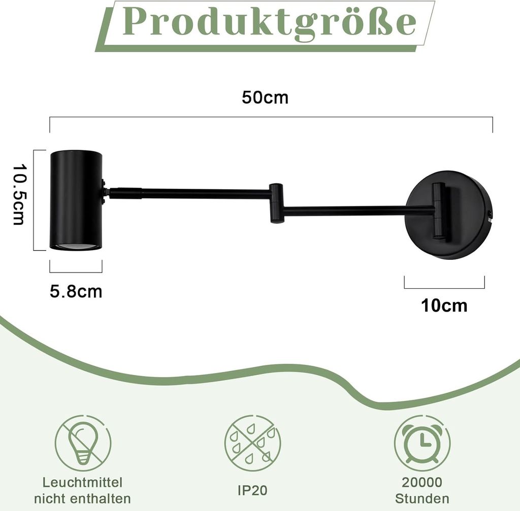 ZMH Wandleuchte Innen Schwarz Wandlampe Vintage Produktbild 2