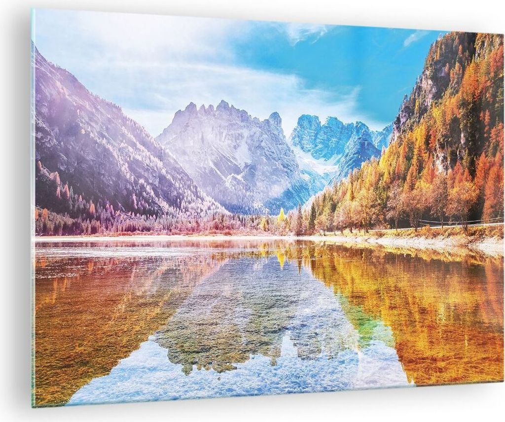 Bilder auf glas - Einteilig - Herbst Landschaft Berge - 70x50cm - Glasbilder - Wandbilder - Bilder - zum Aufhängen bereit - Wanddekoration aus Gla...