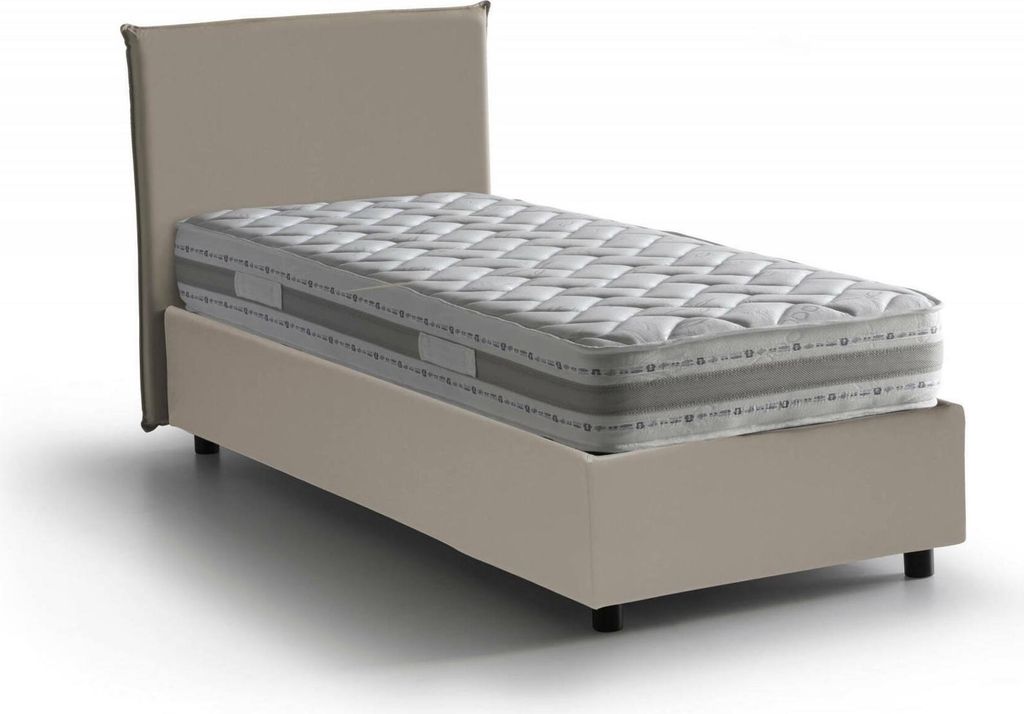 Einzelbett Cesidia, Containerbett mit Kunstlederbezug, 100% Italy, Frontöffnung, mit Matratze Cm 90x190 enthalten, Turteltaube