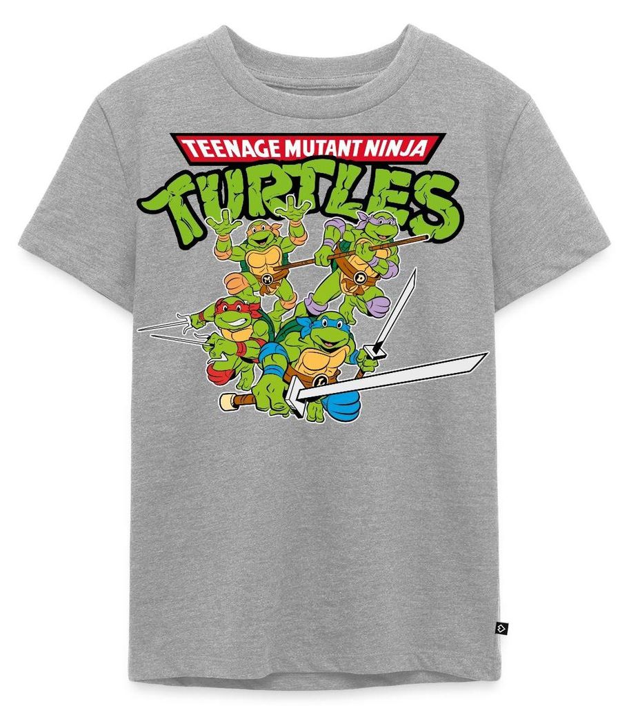 Spreadshirt Teenage Mutant Ninja Turtles Logo Kinder Premium T-Shirt, 110/116 (4 Jahre), Grau meliert