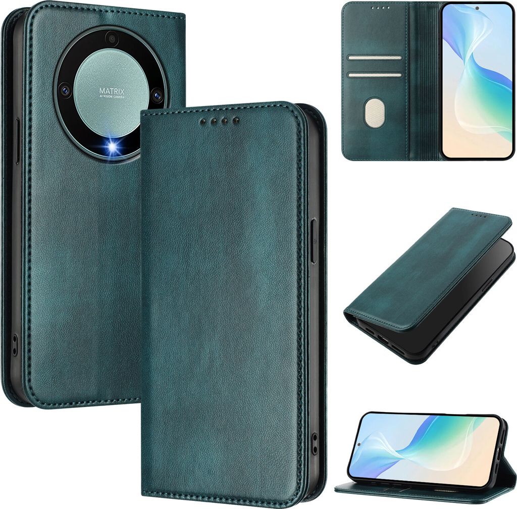 Handyhülle für Honor X9A / Magic5 Lite, Vintage Leder RFID Schutz Kartenfach Standfunktion Magnetische Klapphülle Grün