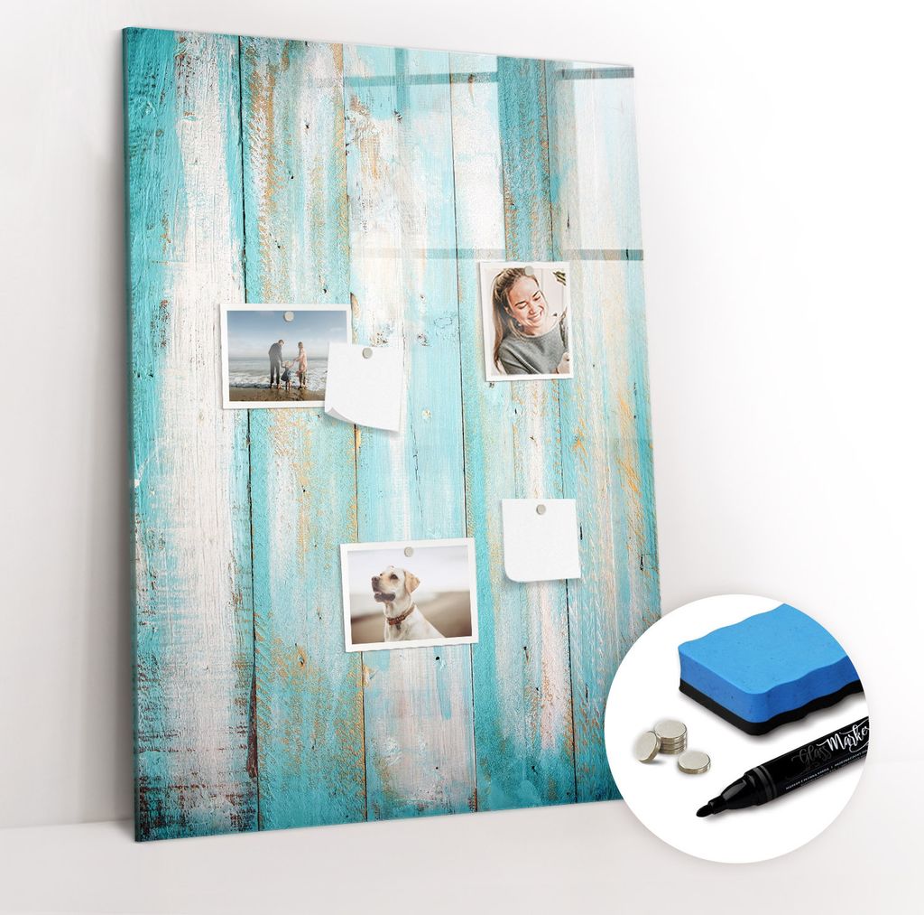 Magnetpinnwand Memoboard - Zubehörsatz - Schwarzer Marker + Schwamm + Magnete - 70 x 100 cm - Vintage-Holz