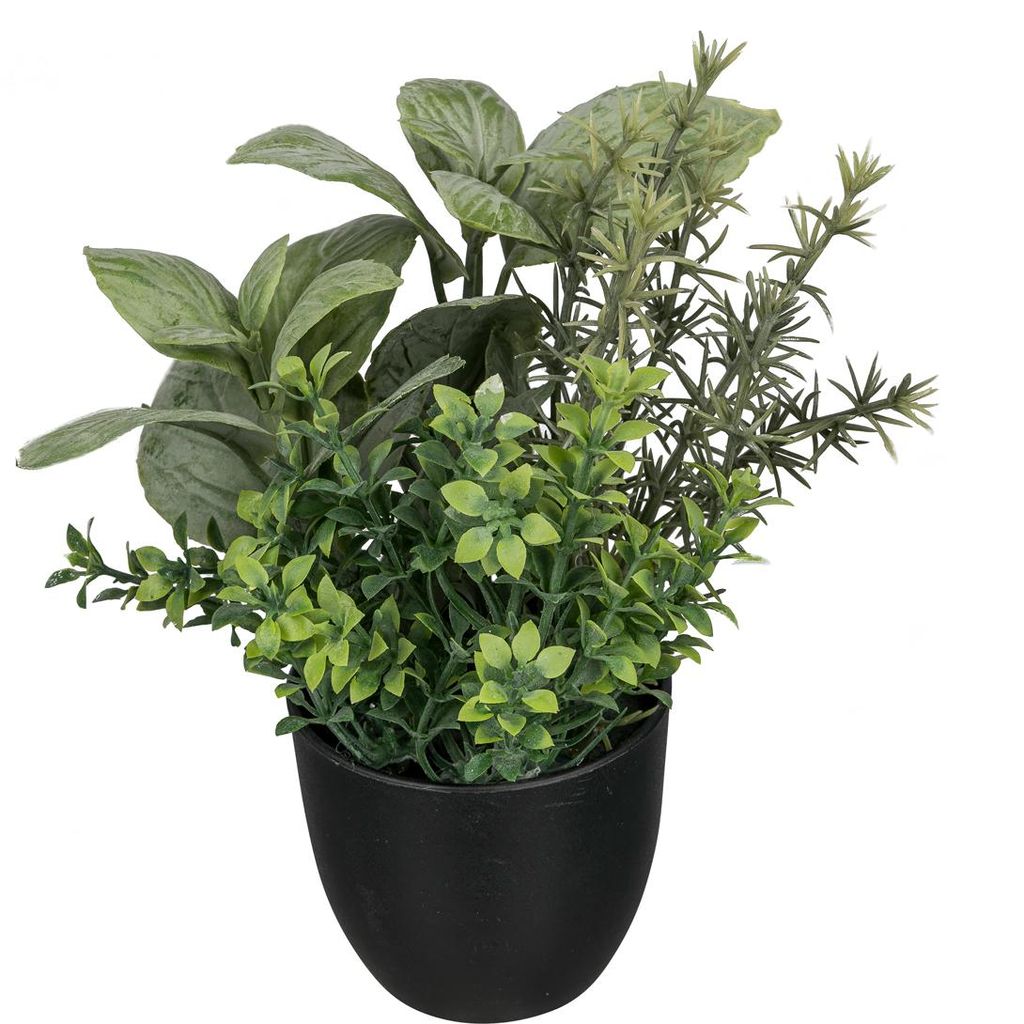 CREATIV green künstlicher Kräuter-Mix im Topf, unechte Kräuter im Topf 18cm hoch, künstliche Küchenkräuter, Deko für Küche