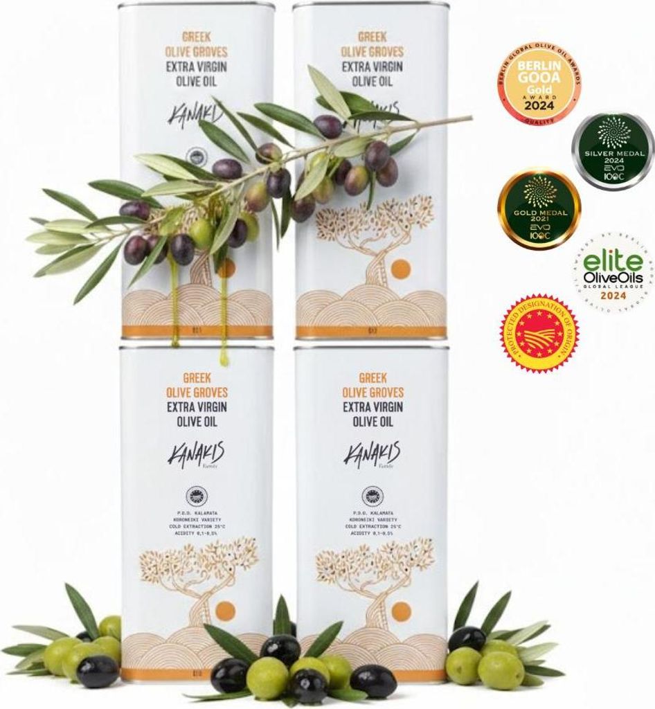 Kanakis | Olivenöle 4x5 L - Kaltgepresst - Fruchtiger Duft - Aus Griechenland - EV Classic - Natives Olivenöl Extra - milder Geschmack - Frisch
