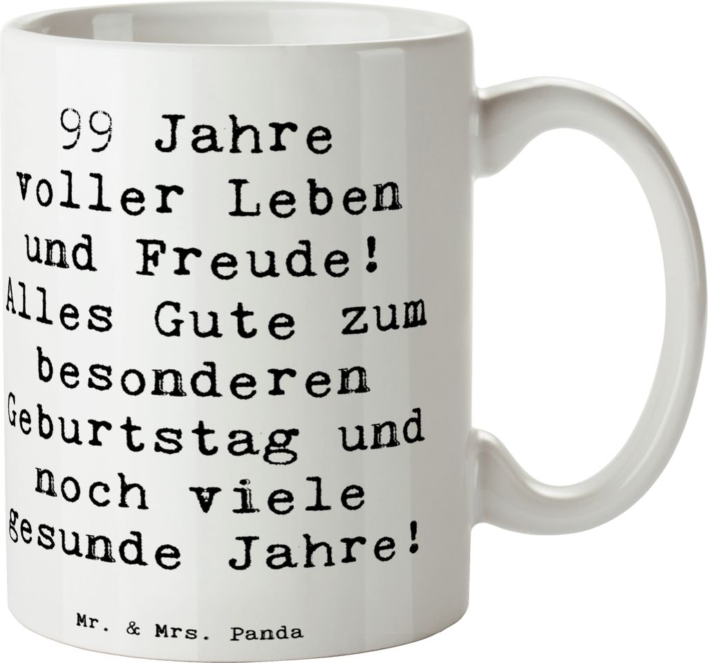 Mr. & Mrs. Panda Tasse Spruch 99. Geburtstag - Weiß - Geschenk, Trinkbecher, Lebensgeschichten, Erinnerungsgeschenke, Kaffeetasse, Happy Birthday,...