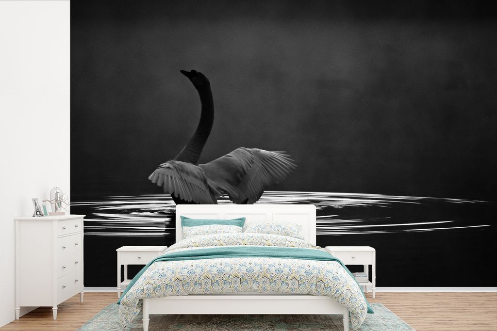 MuchoWow Fototapete für Wohnzimmer oder Schlafzimmer Wandtapete Vinyl Motivtapete Schwan auf dem Wasser - 390x260 cm - Papiertapete