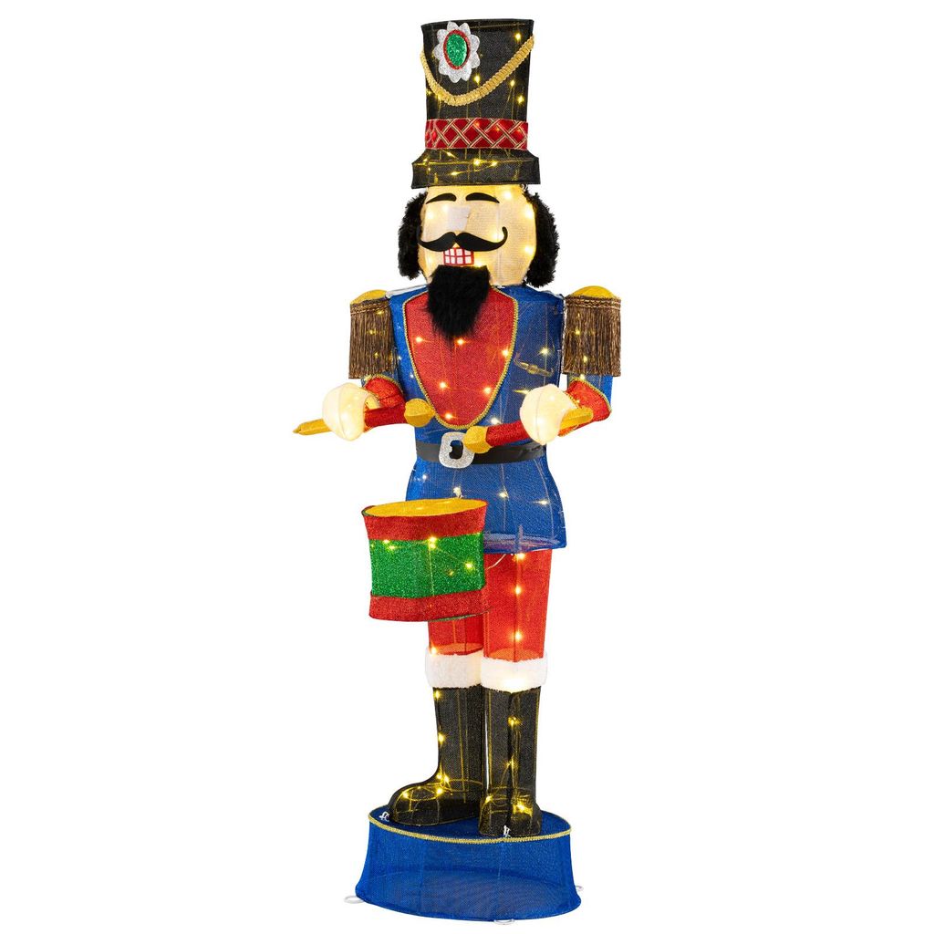 COSTWAY 185cm Weihnachten Nussknacker Figur XXL, beleuchtete Weihnachtsdeko, Weihnachtsfigur mit Trommel & 100 LED-Lichtern