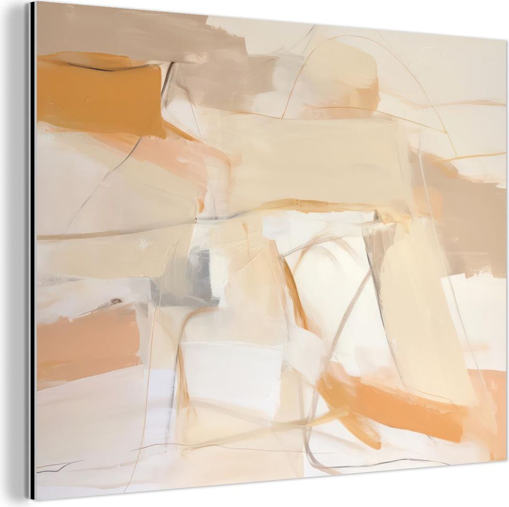 MuchoWow Wanddekoration Metall Metallbild Wandkunst 40x30 cm Abstrakt - Beige - Orange - Kunst - Modern MuchoWow Aluminium Gemälde - Dekoration Wo...