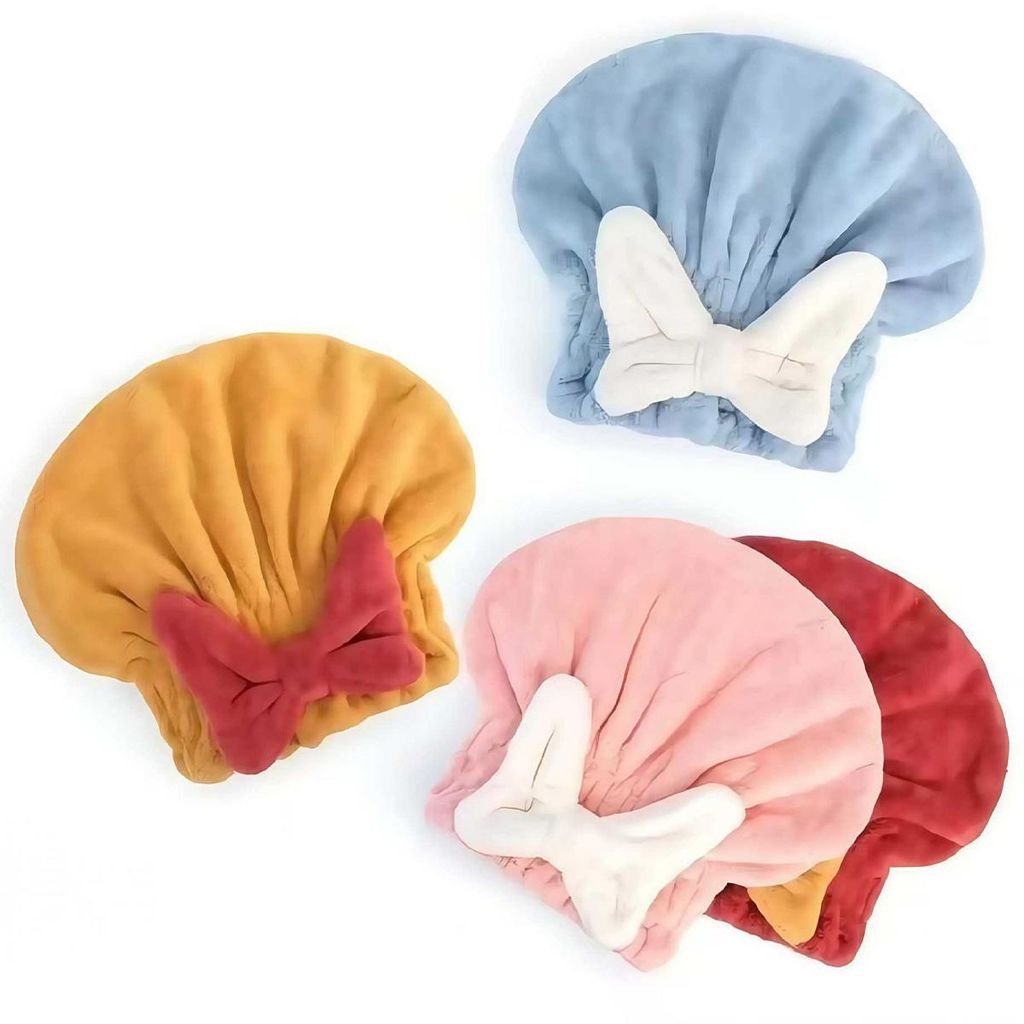 4er-Pack Haarhandtücher zum Trocknen nasser Haare, Mikrofaser-Haartrockenhauben mit Schleifendesign, Haarturban für Mädchen und Frauen