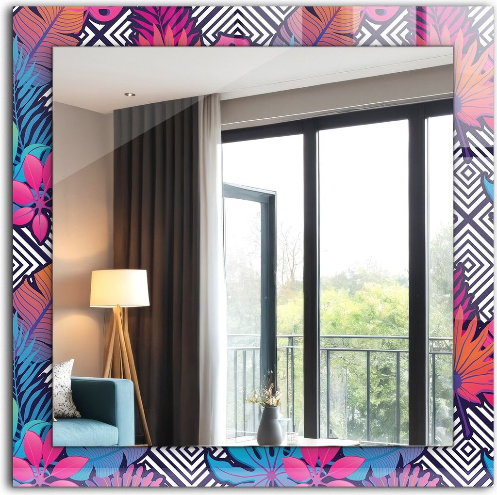 Bedruckter Spiegel - Wandspiegel - Dekorativer - Modern - 60x60 cm - Bunte Tropische Blätter