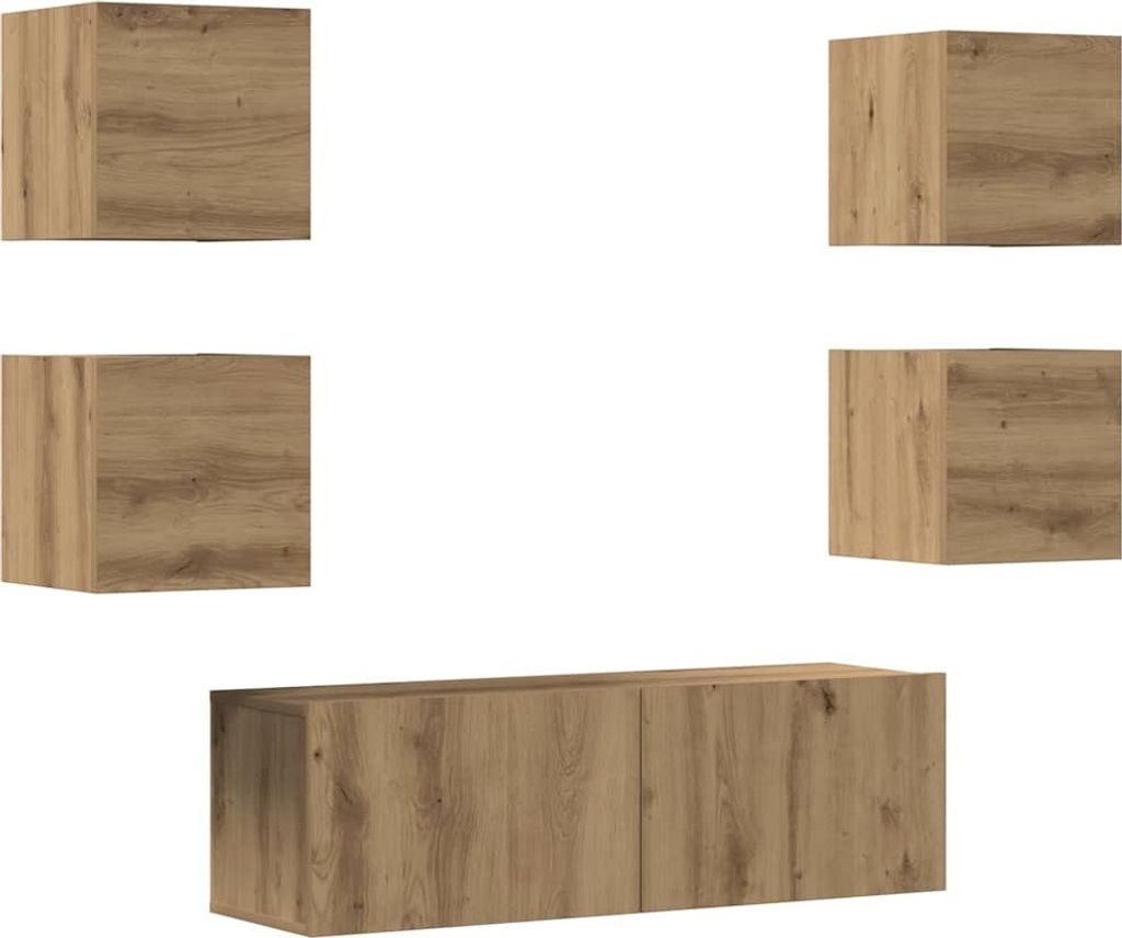 SYFAX 5-tlg. TV-Schrank-Set Wandmontage Artisan-Eiche Holzwerkstoff