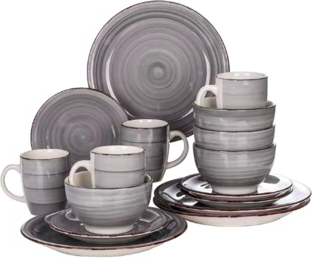 Moderno Lorentino Tafelservice – 16-teilig – 4 Personen – Grau – Essteller – Tiefe Teller – Frühstücksteller – Küchenservice – M...