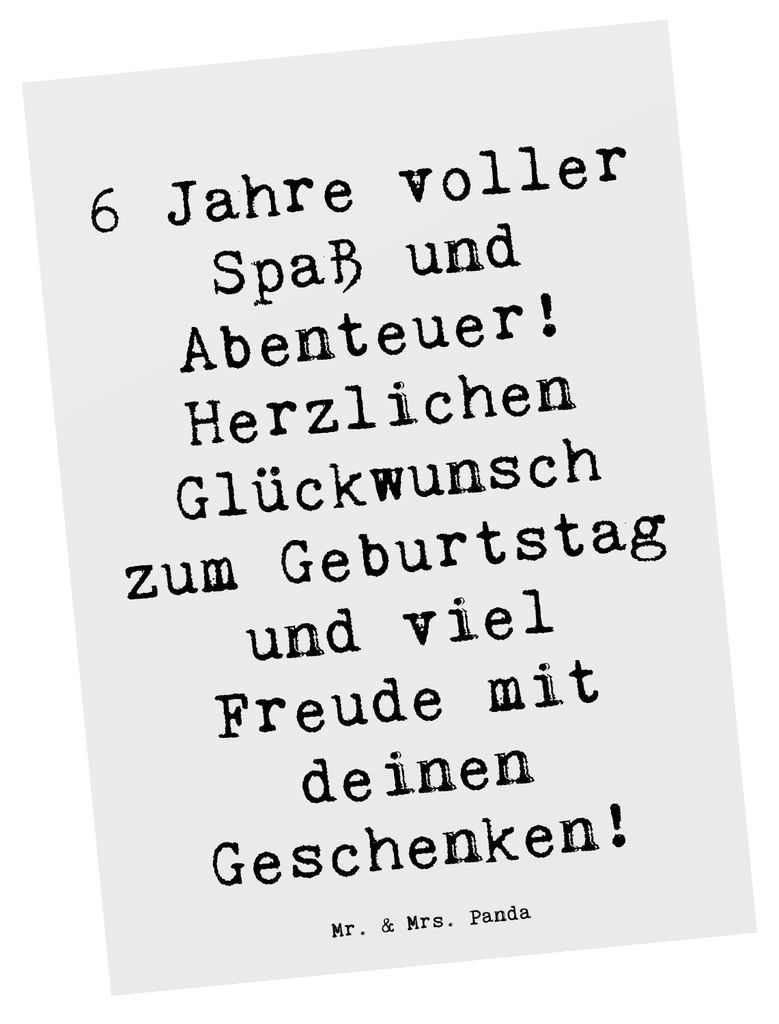 Mr. & Mrs. Panda Postkarte Spruch 6. Geburtstag Freude - Weiß - Geschenk, Grußkarte, Fotokarte, Geburtstagsdeko, Postkarten, Sechster, Happy Birt...