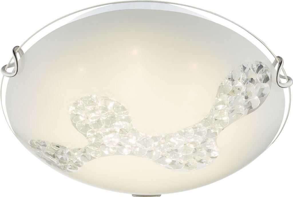 LED Deckenlampe, Glas satiniert, Kristalle D 25 cm