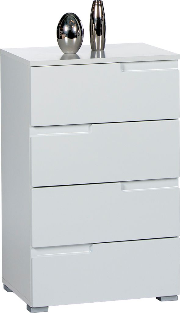 Kommode Standschrank Highboard Holzschrank Sideboard Anrichte "Suzette II" Weiß/Weiß-Hochglanz