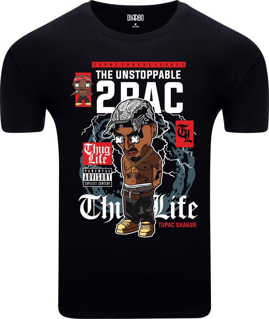 Diarbo Herren T-Shirt mit Musikliebhaber Druck 2Pac Musikplakat Schwarz Gr.L