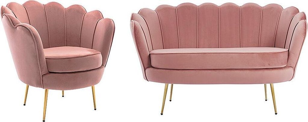 2-Sitzer Sofa und Schalensessel aus rosa Velours - DANDELION